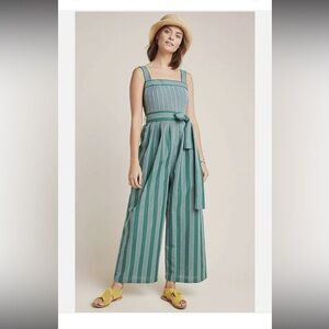 Anthropologie Striped Green wide leg Jumpsuit size:8